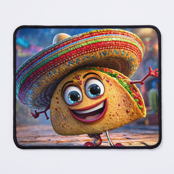 Item preview, Cheerful cartoon taco in colorful setting with sombrero designed and sold by Artessie.