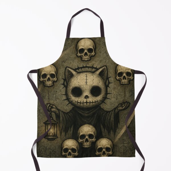 Item preview, Hello creepy kitty in black robe levitating with floating skulls designed and sold by art-emissa.