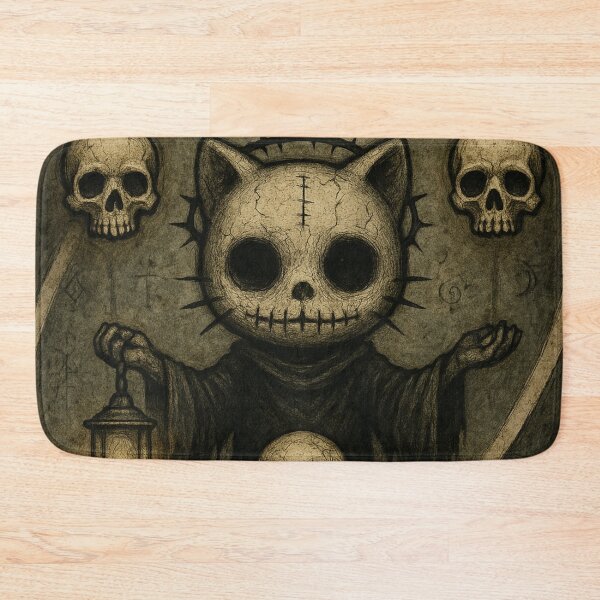 Item preview, Hello creepy kitty in black robe levitating with floating skulls designed and sold by art-emissa.