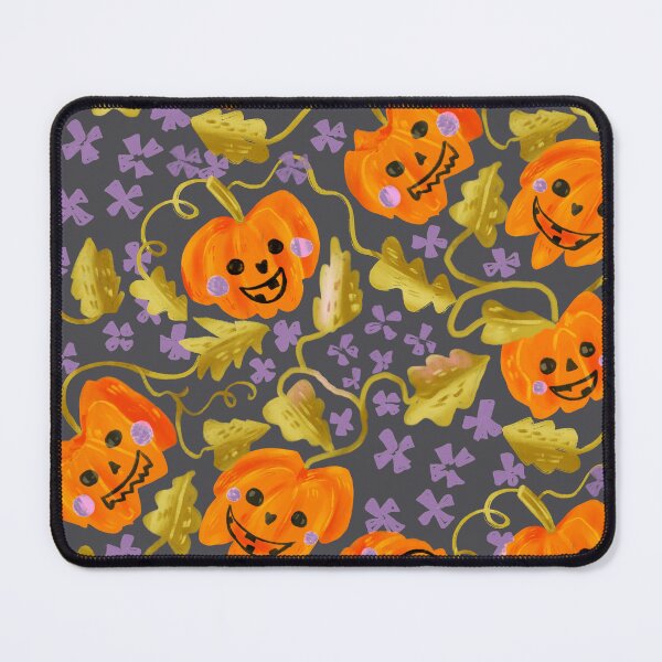 Item preview, Cute Spooky Halloween Pumpkin Patch &purple florals on black large scale designed and sold by aneladesigns.