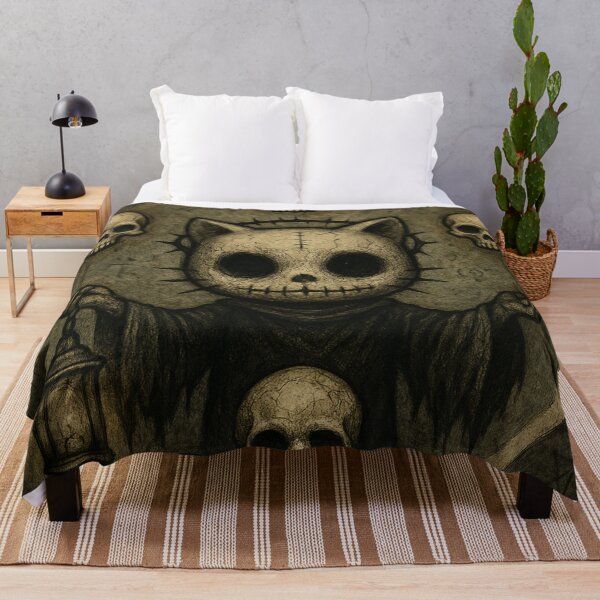 Item preview, Hello creepy kitty in black robe levitating with floating skulls designed and sold by art-emissa.