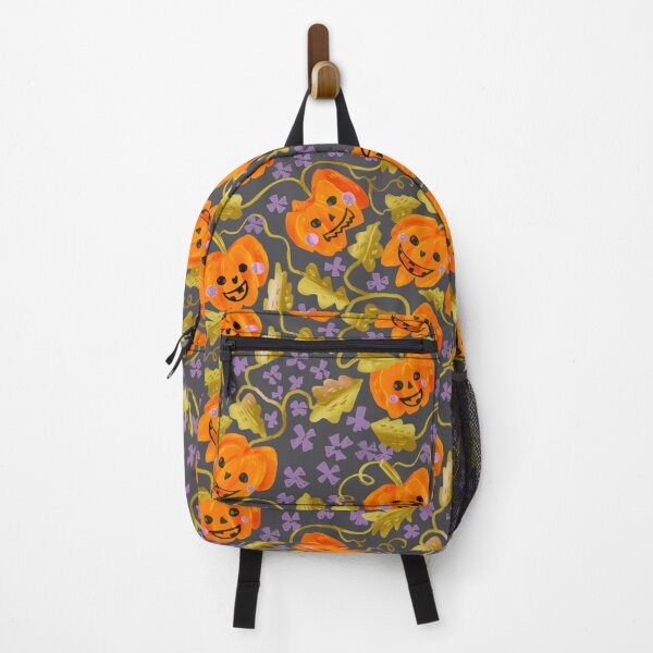 Item preview, Cute Spooky Halloween Pumpkin Patch &purple florals on black large scale designed and sold by aneladesigns.