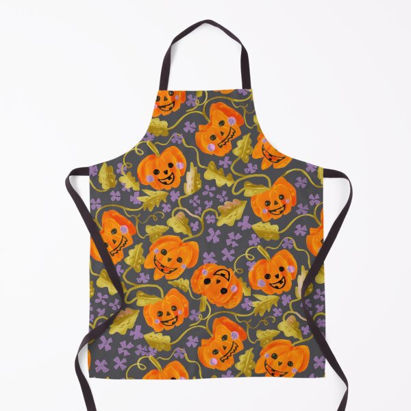 Item preview, Cute Spooky Halloween Pumpkin Patch &purple florals on black large scale designed and sold by aneladesigns.