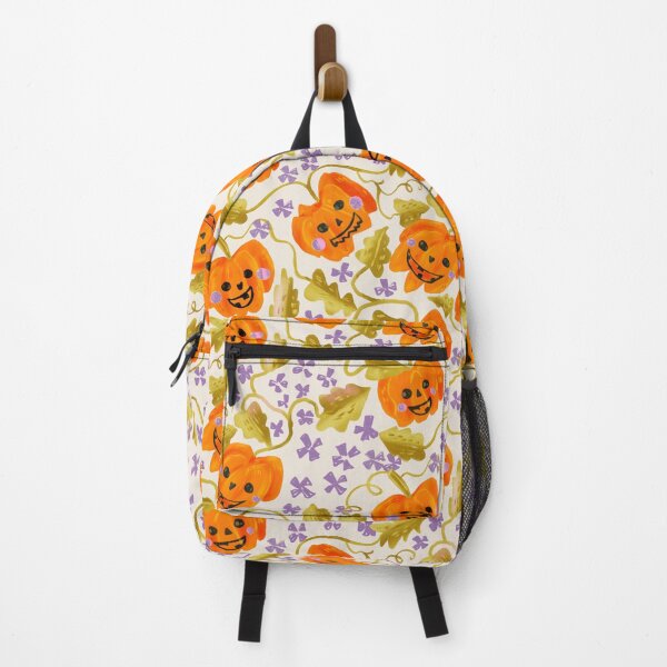 Item preview, Cute Spooky Halloween Pumpkin Patch &purple florals on cream designed and sold by aneladesigns.