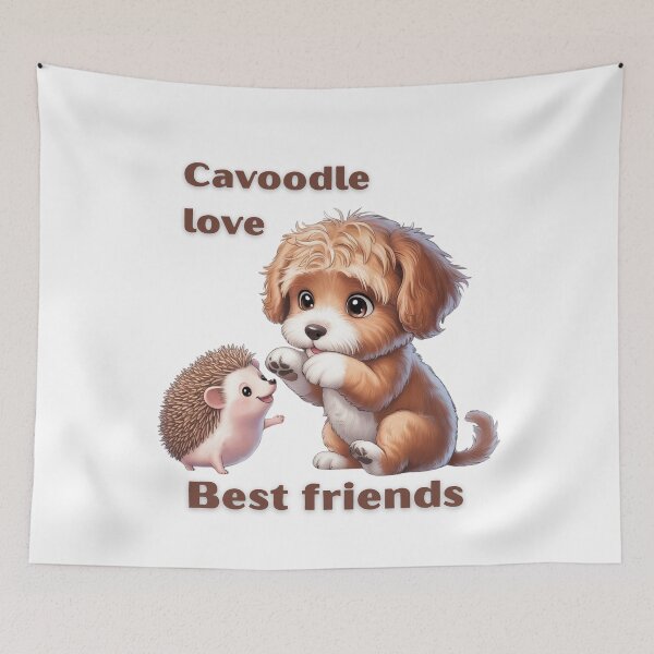 Item preview, Cavapoo love, Best friends cavoodle and hedgehog designed and sold by OhMyCotton.