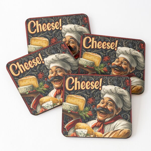 Item preview, Cheerful Chef Holding Assorted Cheeses and Bread designed and sold by Artessie.