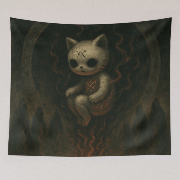 Item preview, Hello kitty: floating creepy figure with red runes and dark aura designed and sold by art-emissa.