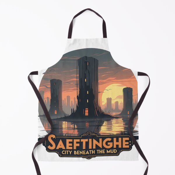 Item preview, Saeftinghe City Beneath the Mud – Retro Sunset Swamp Ghostly Towers Folklore Illustration designed and sold by LoliDesignShop.