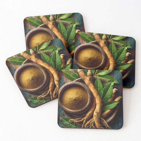 Item preview, Fresh Roots and Leaves on Rustic Wooden Background designed and sold by Artessie.