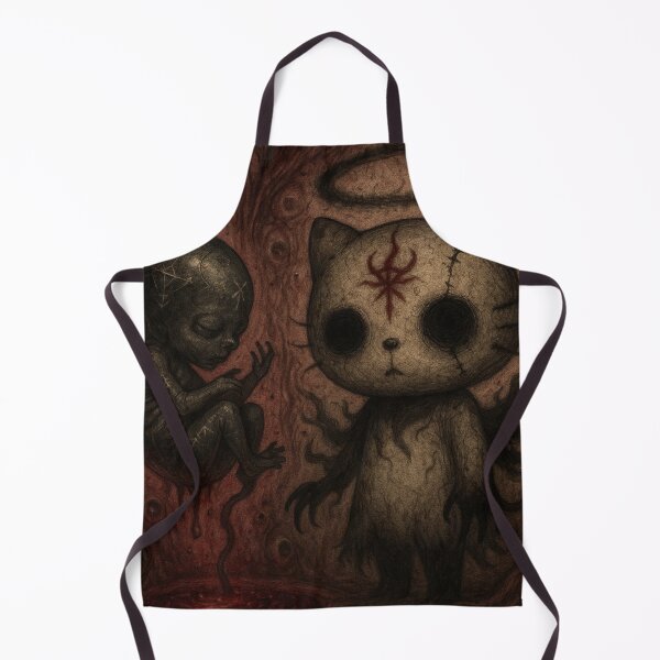 Item preview, Hello kitty: creepy spirit with halo and red runes next to a dark baby designed and sold by art-emissa.