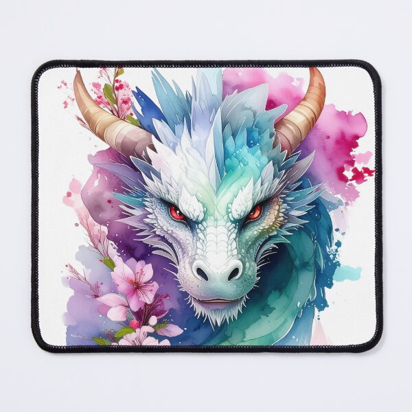 Item preview, Dragon head surrounded by bright watercolor cherry blossoms designed and sold by LiskoDesign.