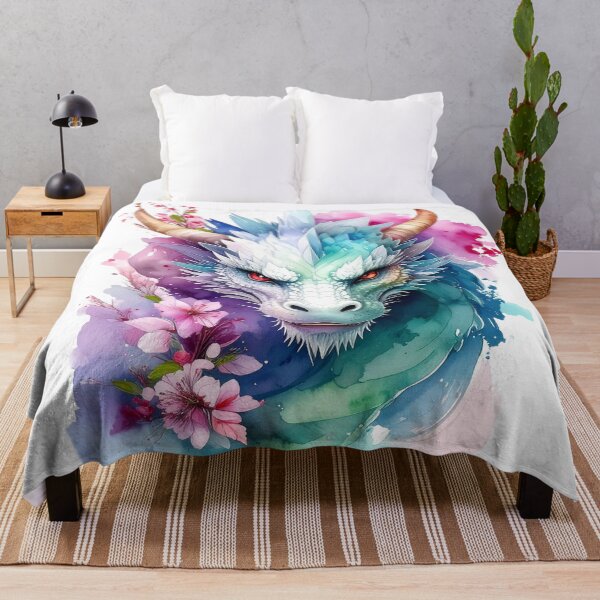 Item preview, Dragon head surrounded by bright watercolor cherry blossoms designed and sold by LiskoDesign.