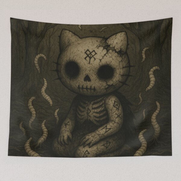 Item preview, Hello kitty: creepy character kneeling in a dark forest surrounded by worms designed and sold by art-emissa.