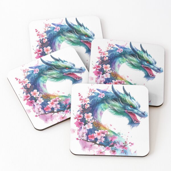 Item preview, Water dragon with bright cherry blossoms - blue dragon designed and sold by LiskoDesign.