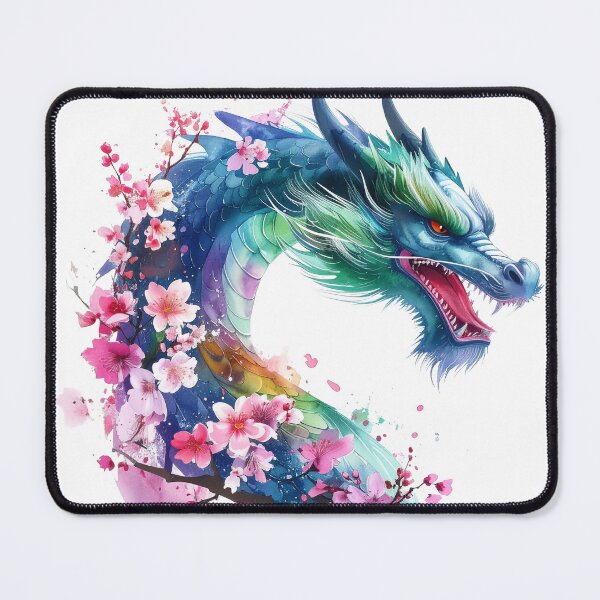 Item preview, Water dragon with bright cherry blossoms - blue dragon designed and sold by LiskoDesign.