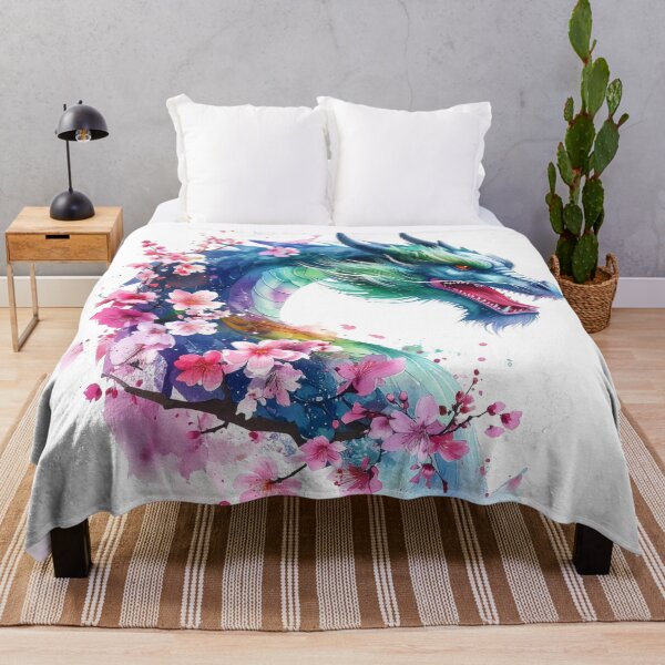Item preview, Water dragon with bright cherry blossoms - blue dragon designed and sold by LiskoDesign.