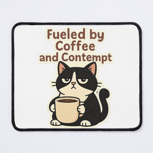 Item preview, Fueled by Coffee and Contempt – Tuxedo Cat designed and sold by anabear-art.