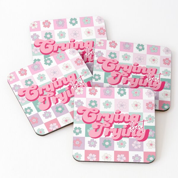 Item preview, Crying But Trying – Retro Pastel Motivational Quote Art designed and sold by Floraza.