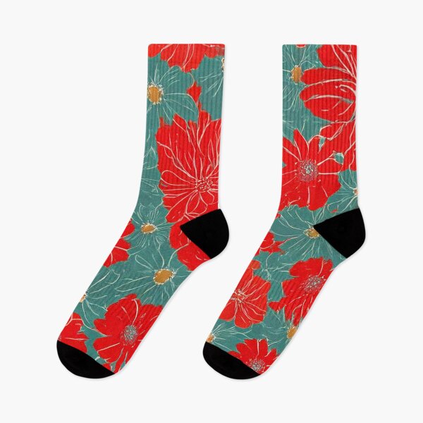 Item preview, Red and teal Floral Seamless Pattern designed and sold by SassyArtistry.