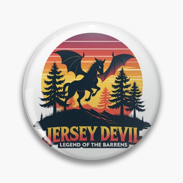 Item preview, Jersey Devil Legend of the Barrens – Retro Horror Sunset Pine Forest Folklore Illustration designed and sold by LoliDesignShop.