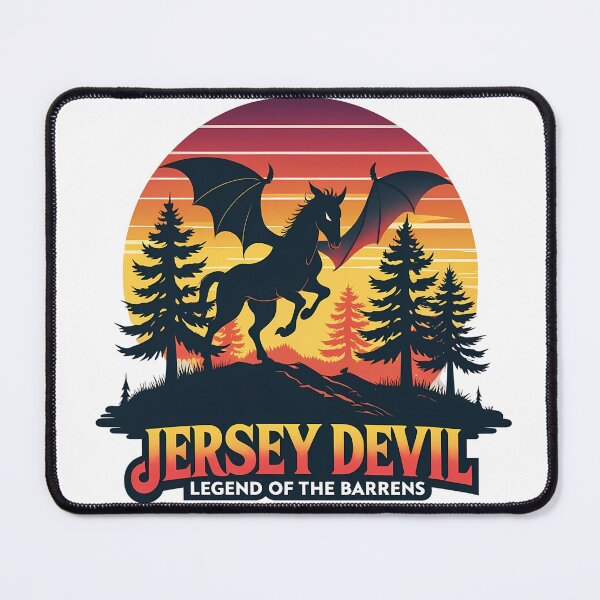 Item preview, Jersey Devil Legend of the Barrens – Retro Horror Sunset Pine Forest Folklore Illustration designed and sold by LoliDesignShop.