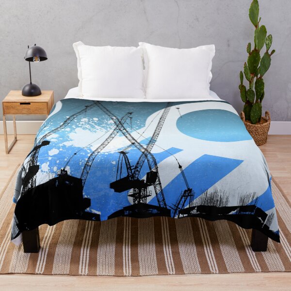 Item preview, Industrial Grunge Skyline – Blue Abstract Stencil with Cranes | Frutiger Metro designed and sold by Pics'Elle Creations.