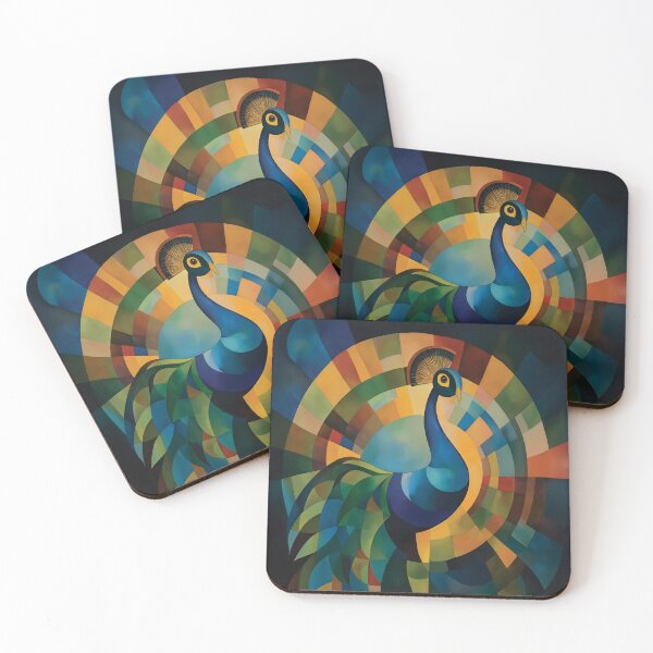 Item preview, Orphism style design of a peacock with abstract geometric shapes. designed and sold by HEMRO.