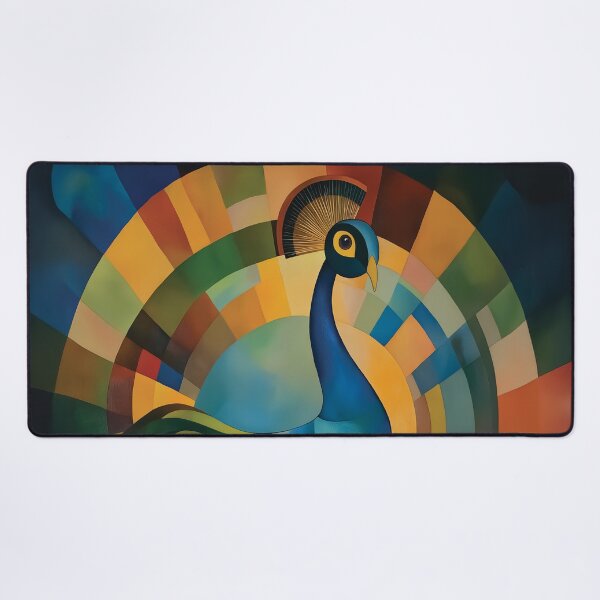 Item preview, Orphism style design of a peacock with abstract geometric shapes. designed and sold by HEMRO.