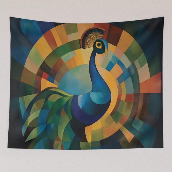 Item preview, Orphism style design of a peacock with abstract geometric shapes. designed and sold by HEMRO.