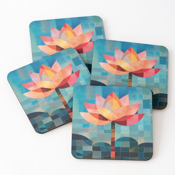 Item preview, A geometric and colorful design of a lotus on a blue background. designed and sold by HEMRO.