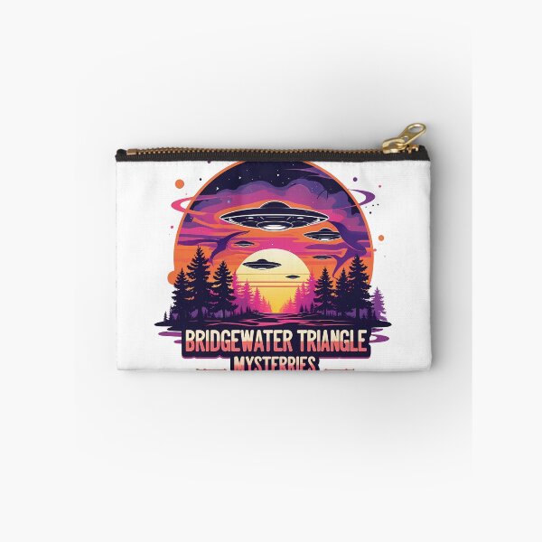 Item preview, Bridgewater Triangle Mysteries – Retro Paranormal UFO Cryptid Pine Forest Sunset Illustration designed and sold by LoliDesignShop.