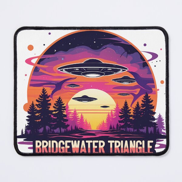 Item preview, Bridgewater Triangle Mysteries – Retro Paranormal UFO Cryptid Pine Forest Sunset Illustration designed and sold by LoliDesignShop.