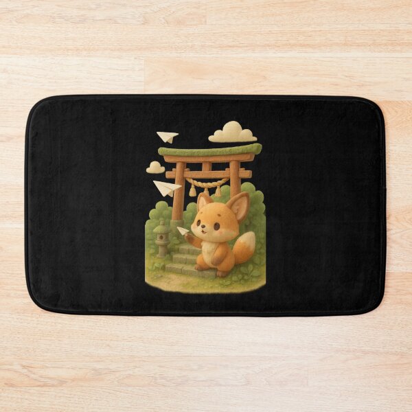 Item preview, Cute Fox sending washi paper planes over Torii steps - Cute Japanese Cottagecore 3D Art designed and sold by Moons Studio.