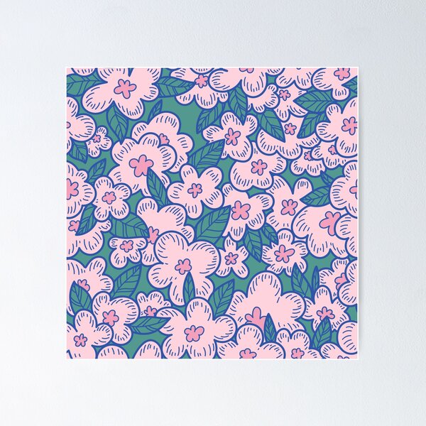Item preview, Pink flowers drawn with a line in a seamless vector pattern designed and sold by Kizuneko.