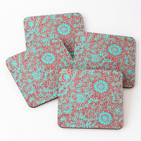 Item preview, Teal Botanical Doodles on Red Background designed and sold by SassyArtistry.