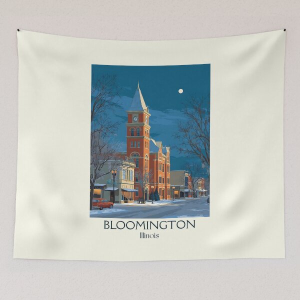 Item preview, Bloomington Illinois Vintage Travel Poster | Historic Courthouse Square designed and sold by TuncGK.