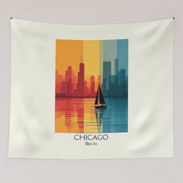 Item preview, Chicago Illinois Vintage Travel Poster | Lake Michigan Skyline designed and sold by TuncGK.