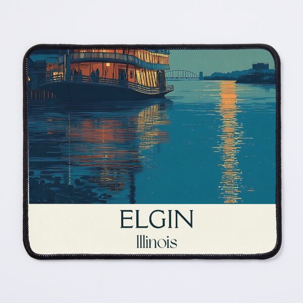 Item preview, Elgin Illinois Vintage Travel Poster | Fox River Steamboat Art designed and sold by TuncGK.