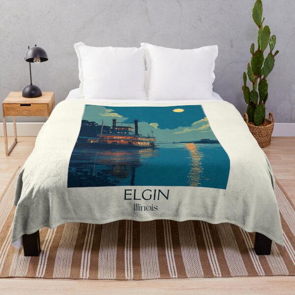 Item preview, Elgin Illinois Vintage Travel Poster | Fox River Steamboat Art designed and sold by TuncGK.