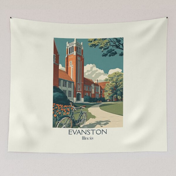 Item preview, Evanston Illinois Vintage Travel Poster | University Campus Art designed and sold by TuncGK.