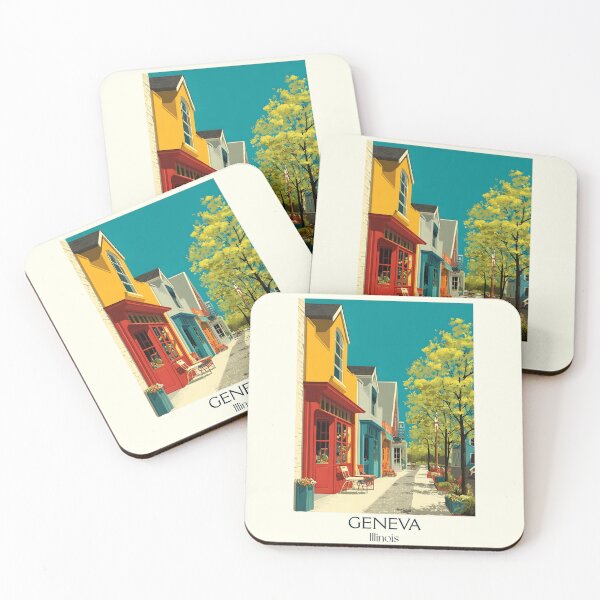 Item preview, Geneva Illinois Vintage Travel Poster | Charming Downtown Shops designed and sold by TuncGK.