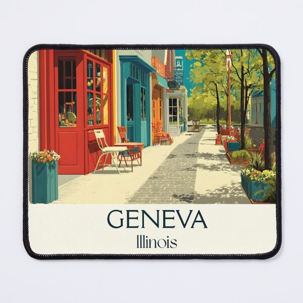 Item preview, Geneva Illinois Vintage Travel Poster | Charming Downtown Shops designed and sold by TuncGK.
