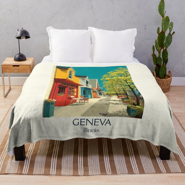 Item preview, Geneva Illinois Vintage Travel Poster | Charming Downtown Shops designed and sold by TuncGK.
