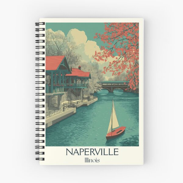 Item preview, Naperville Illinois Vintage Travel Poster | Riverwalk Scenery Art designed and sold by TuncGK.