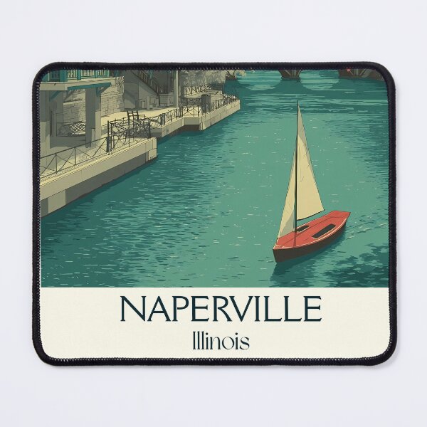 Item preview, Naperville Illinois Vintage Travel Poster | Riverwalk Scenery Art designed and sold by TuncGK.