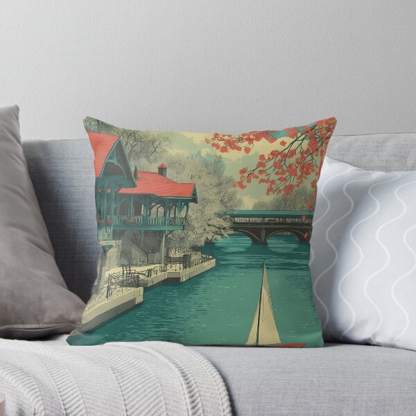 Item preview, Naperville Illinois Vintage Travel Poster | Riverwalk Scenery Art designed and sold by TuncGK.