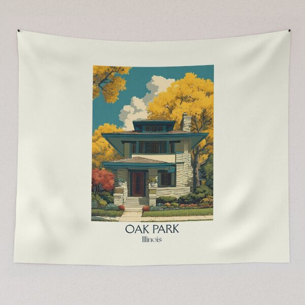 Item preview, Oak Park Illinois Vintage Travel Poster | Prairie School Architecture Art designed and sold by TuncGK.