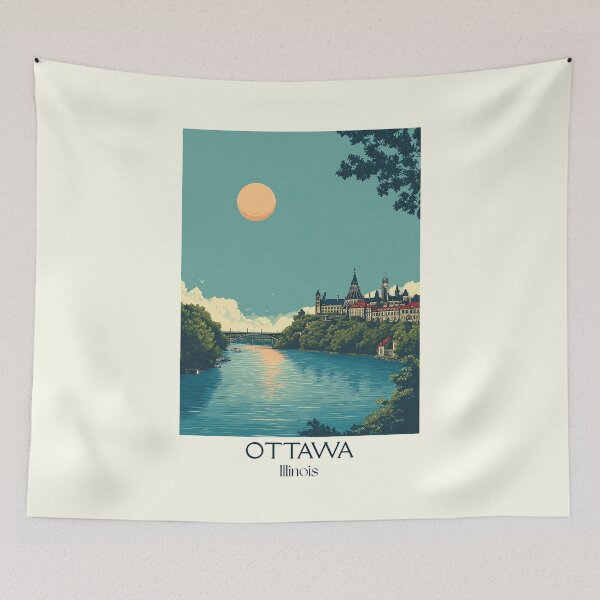 Item preview, Ottawa Illinois Vintage Travel Poster | Illinois River Town Art designed and sold by TuncGK.