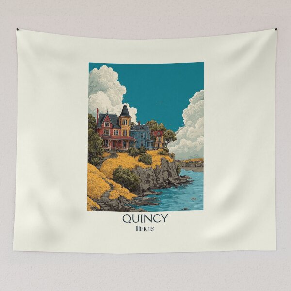 Item preview, Quincy Illinois Vintage Travel Poster | Mississippi River Bluffs designed and sold by TuncGK.