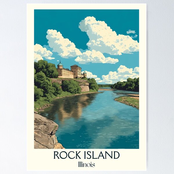 Item preview, Rock Island Illinois Vintage Travel Poster | Quad Cities River Art designed and sold by TuncGK.